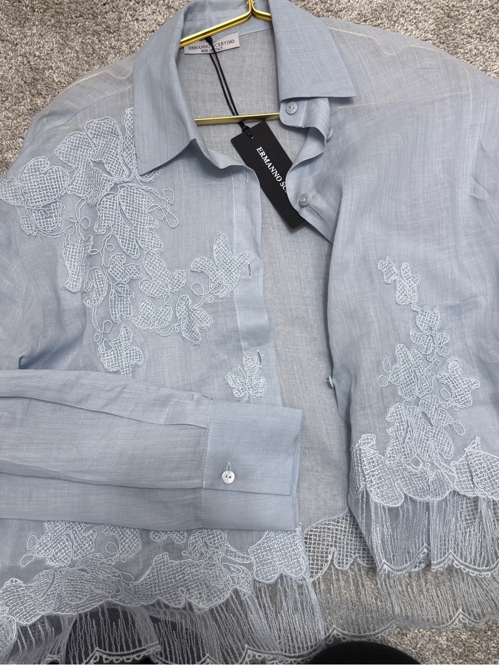 Ermanno Scervino Pale Blue Embroidered Linen Button-Down Shirt
